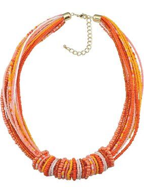 Women orange yellow Chunky Statement Colorful Seed Beads Choker Collar Necklace